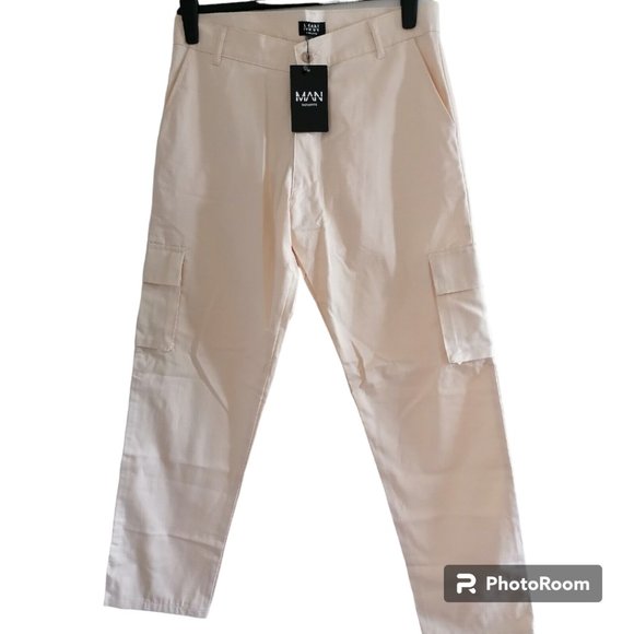 Boohoo Man Other - Boohoo Mens Chino Trousers Size M 34 W 31 L Chino Style Cargo Stone Colour